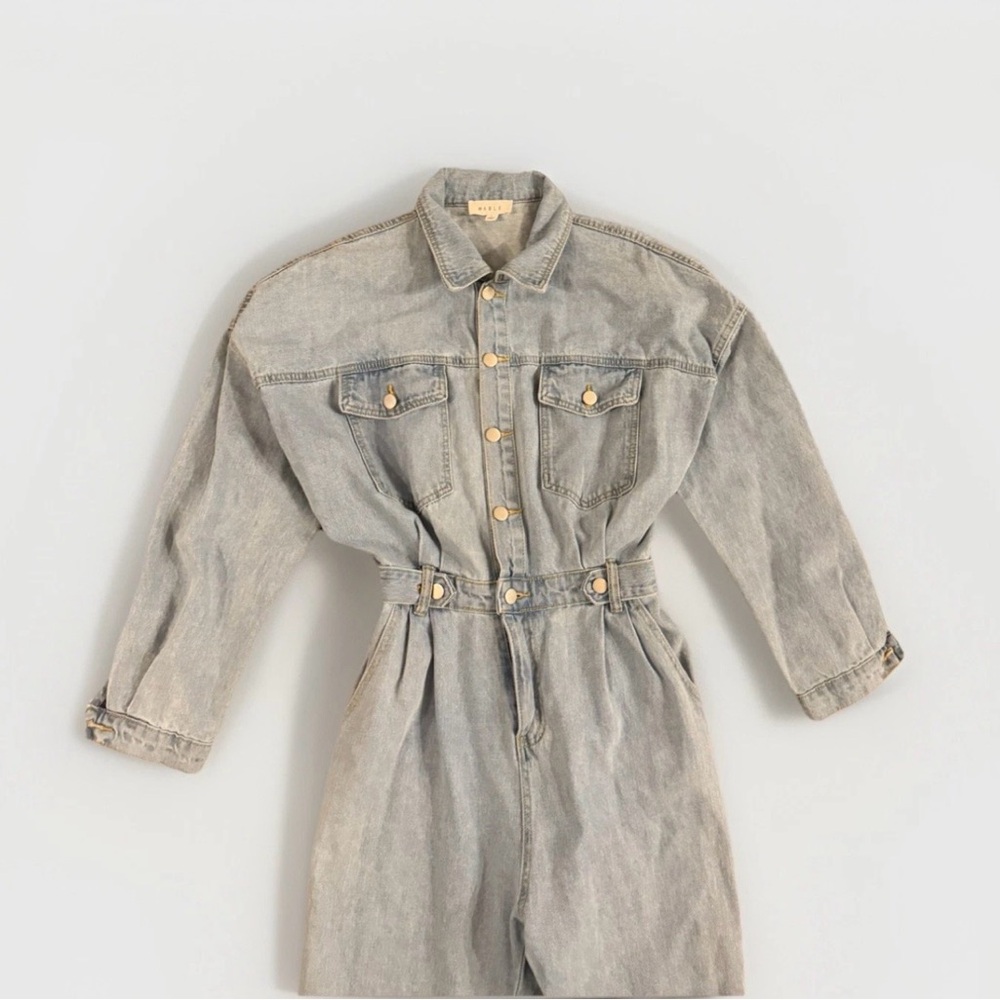 Women's Stylish Denim Jumpsuit Size Large Long Sleeve - Picture 2 of 4